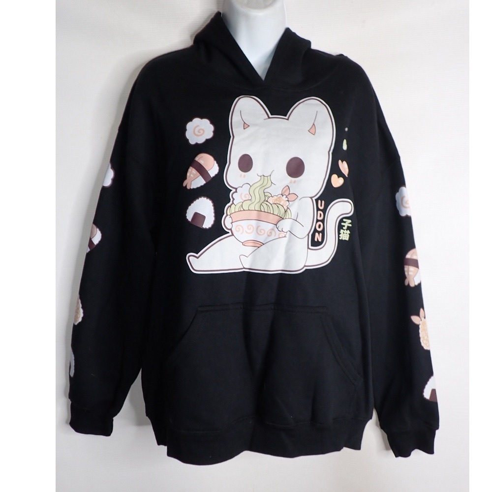 Tasty Peach Studios Udon Kitty Sushi Pullover Hoodie Chibi Sz Large Cat Women